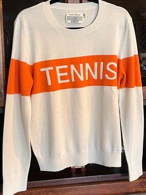 Tory Sport Women's Cream & Orange 'TENNIS' Crewneck Sweater